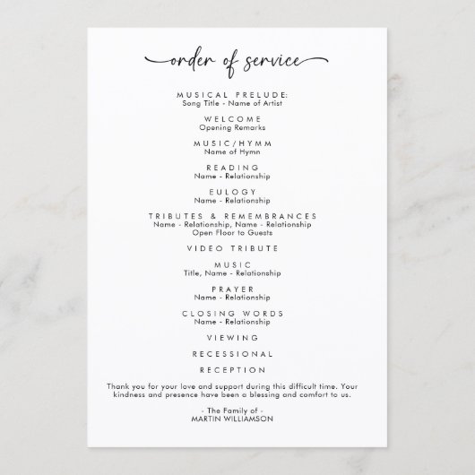 Funeral Order of Service In Loving Memory Programmakaart (Achterkant)