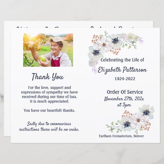Funeral Order of Service Memorial Programme (Voorkant / Achterkant)