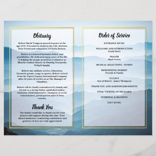 Funeral Order of Service Mountain Memorial Program (Achterkant)