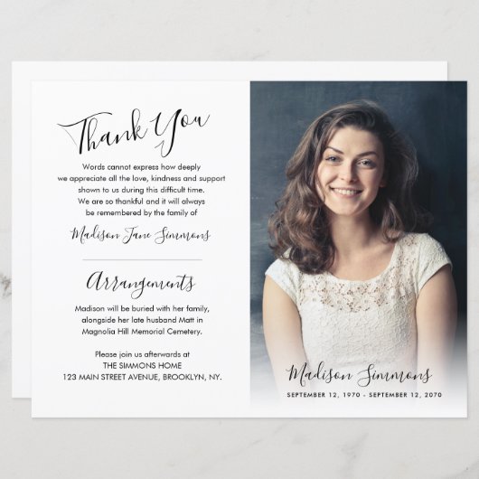 Funeral Order of Service Photo Memorial Programme (Voorkant / Achterkant)