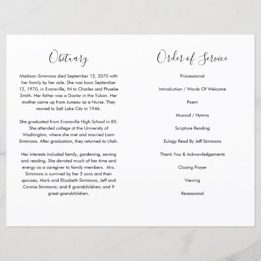 Funeral Order of Service Photo Memorial Programme (Achterkant)