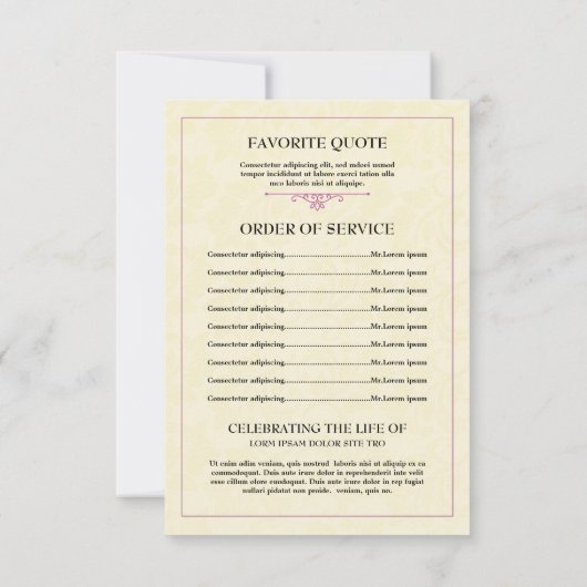 Funeral order of service Program card Kaart (Achterkant)