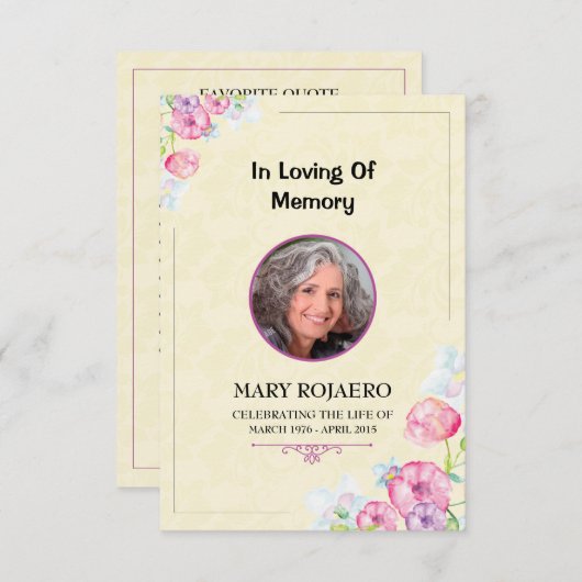 Funeral order of service Program card Kaart (Voorkant / Achterkant)