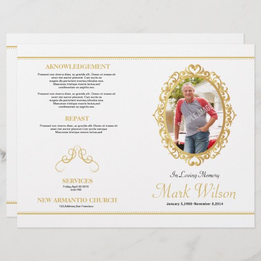 Funeral Order of Service Program Sjabloon Flyer (Voorkant / Achterkant)