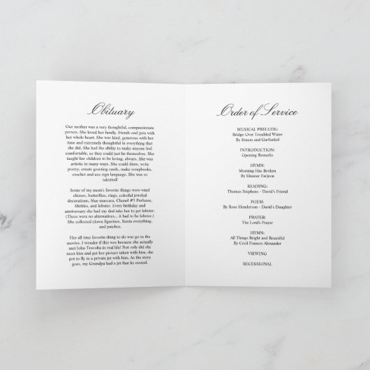 Funeral Order of Service | Programma Floral Memori (Binnen)