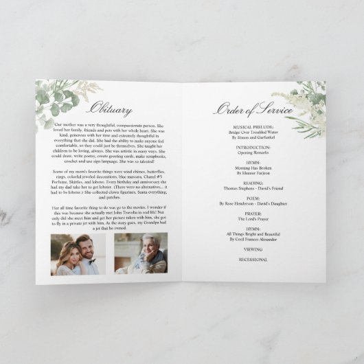 Funeral Order of Service | Programma Floral Memori (Binnen)