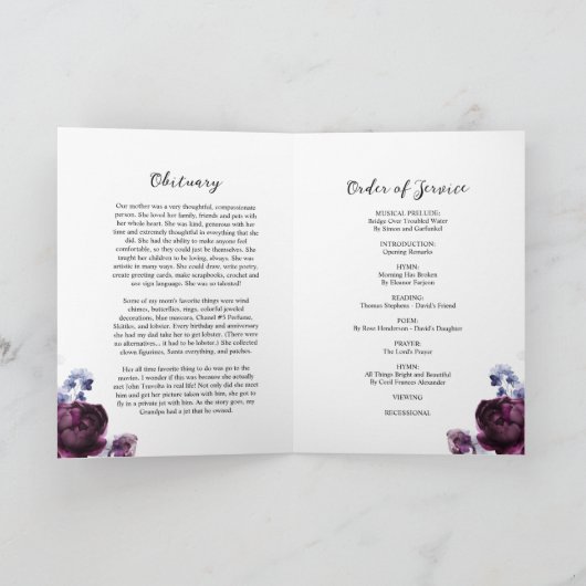 Funeral Order of Service | Programma Floral Memori (Binnen)