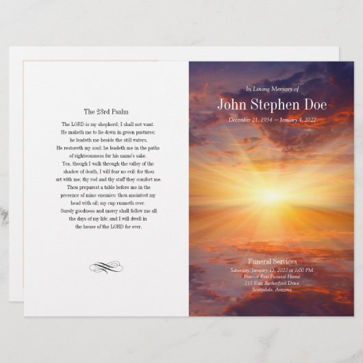 Funeral Order of Service | Programma voor het Suns (Voorkant / Achterkant)