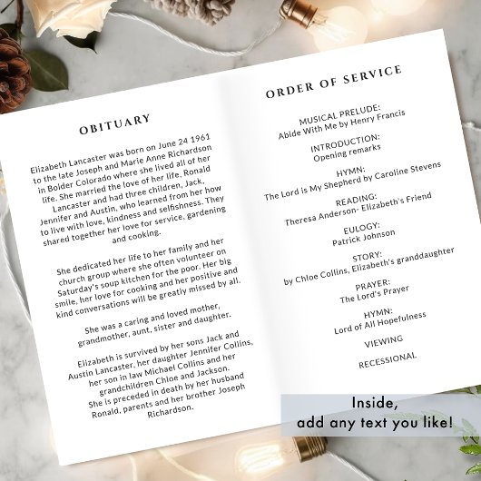 Funeral Order of Service, Rustic Memorial Programm