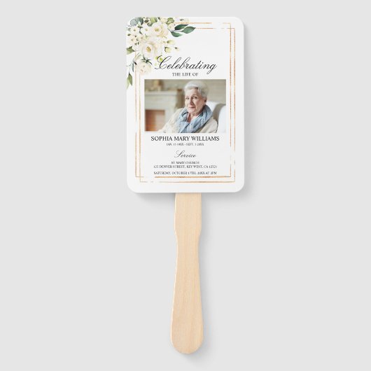 Funeral Order of Service|White Floral Set of Fans Handwaaier (Voorkant)