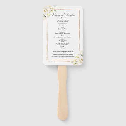 Funeral Order of Service|White Floral Set of Fans Handwaaier (Achterkant)