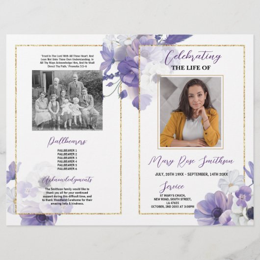 Funeral Order Service Celebration of Life Paars Flyer (Voorkant)