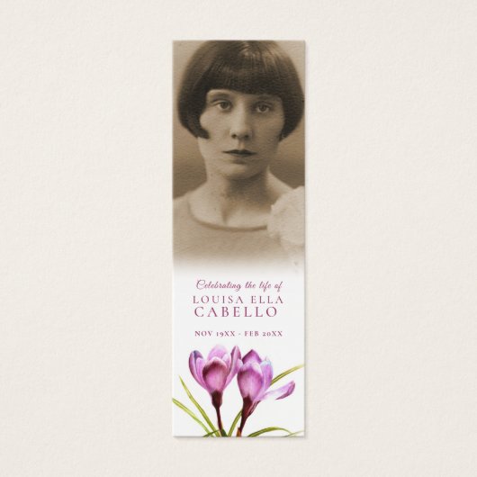 Funeral paars spring crocus poem bladwijzer mini visitekaartjes (Voorkant)