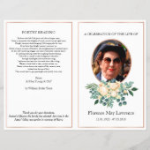 Funeral pamphlet, roos gold & white bouquet flyer (Voorkant)
