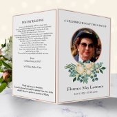 Funeral pamphlet, roos gold & white bouquet flyer