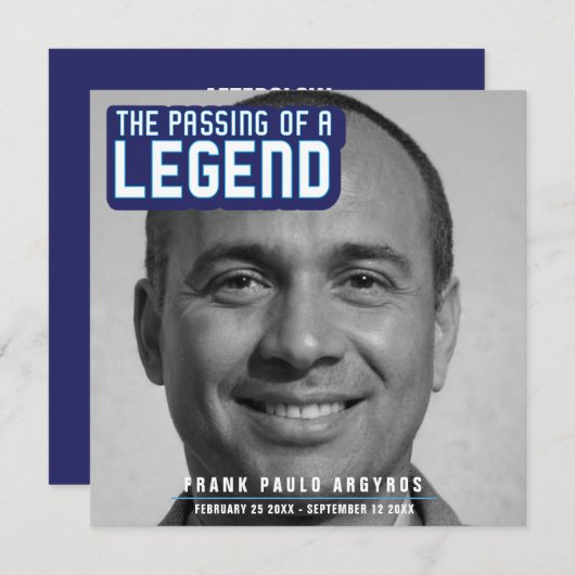 Funeral pass van een legende moderne blauwe gedich bedankkaart (Voorkant / Achterkant)