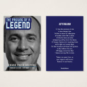 Funeral pass van een legende moderne blauwe gedich visitekaartje (Voorkant /achterkant)
