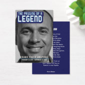Funeral pass van een legende moderne blauwe gedich visitekaartje (Bureau)