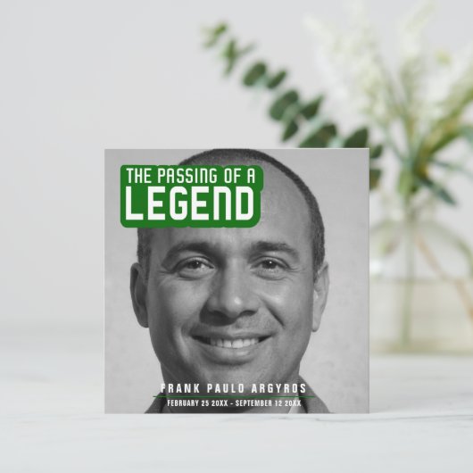 Funeral pass van een legende moderne groene gedich bedankkaart (Staand voorkant)