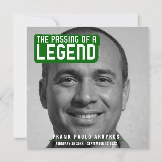 Funeral pass van een legende moderne groene gedich bedankkaart (Voorkant)