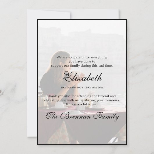 Funeral Personal foto Simple Elegant Hartelijk dan Bedankkaart (Achterkant)