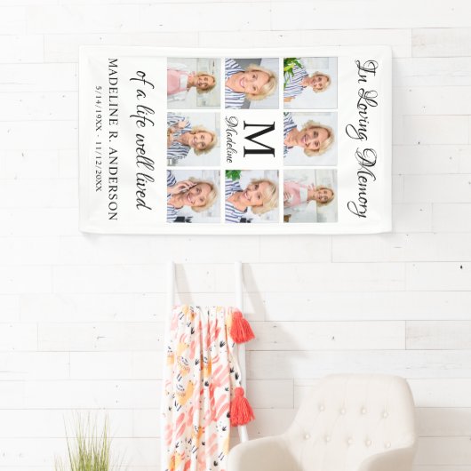 Funeral Personalized 8 Photo Collage Memorial Spandoek (Insitu)