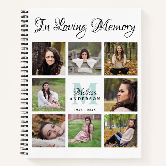 Funeral Personalized 8 Photo Memorial Guest Book Notitieboek (Voorkant)