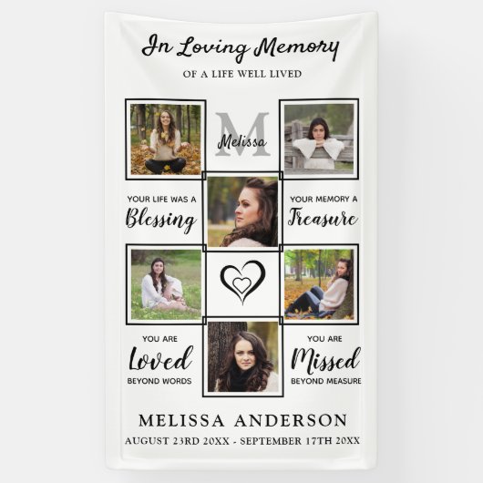 Funeral Personalized Photo Collage Loving Memory Spandoek (Verticaal)