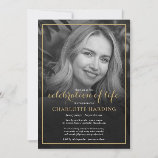 Funeral Photo Black and White Celebration of Life Kaart (Voorkant)