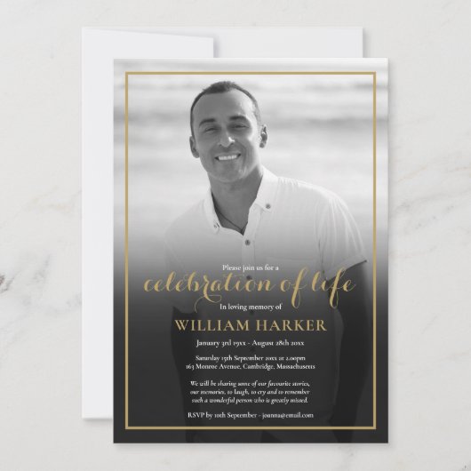 Funeral Photo Black and White Celebration of Life Kaart (Voorkant)