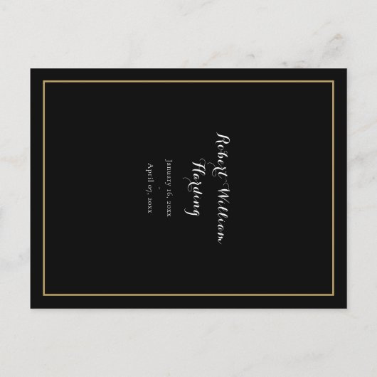 Funeral Photo Black and White Elegant Hartelijk da Briefkaart (Achterkant)