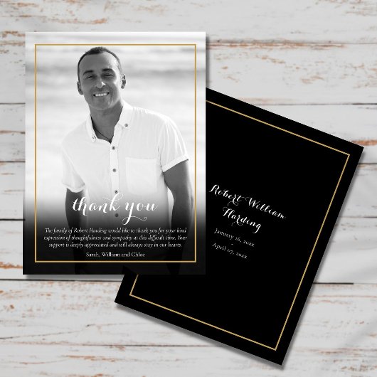 Funeral Photo Black and White Elegant Hartelijk da Briefkaart