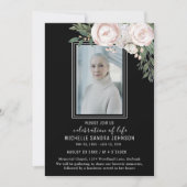 Funeral Photo Black Floral Memorial Prayer Card Bedankkaart (Voorkant)