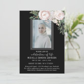 Funeral Photo Black Floral Memorial Prayer Card Bedankkaart (Staand voorkant)
