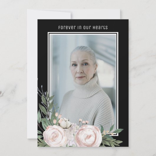 Funeral Photo Black Floral Memorial Prayer Card Bedankkaart (Achterkant)