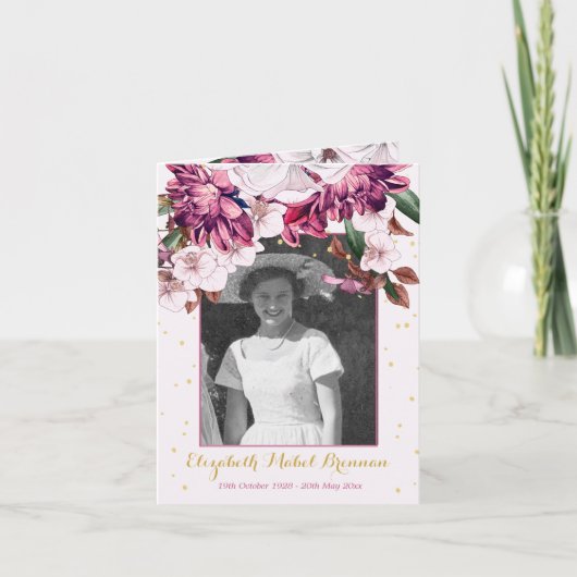 Funeral Photo Burgundy Floral Elegant Uitnodiging (Voorkant)