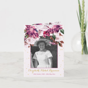 Funeral Photo Burgundy Floral Elegant Uitnodiging