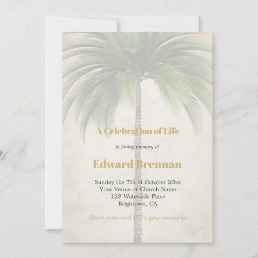 Funeral Photo Elegant Palm Tree Marble Kaart (Voorkant)