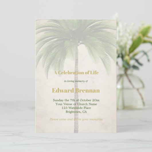 Funeral Photo Elegant Palm Tree Marble Kaart (Staand voorkant)