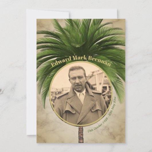 Funeral Photo Elegant Palm Tree Marble Kaart (Achterkant)