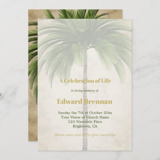 Funeral Photo Elegant Palm Tree Marble Kaart (Voorkant / Achterkant)