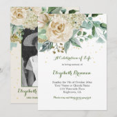 Funeral Photo Elegant Roos Floral Green Foliage Kaart (Voorkant / Achterkant)