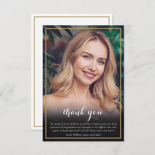 Funeral Photo Elegant Script Bedankkaart (Voorkant / Achterkant)