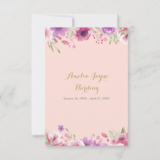 Funeral Photo Floral Blush Pink Bedankkaart (Achterkant)