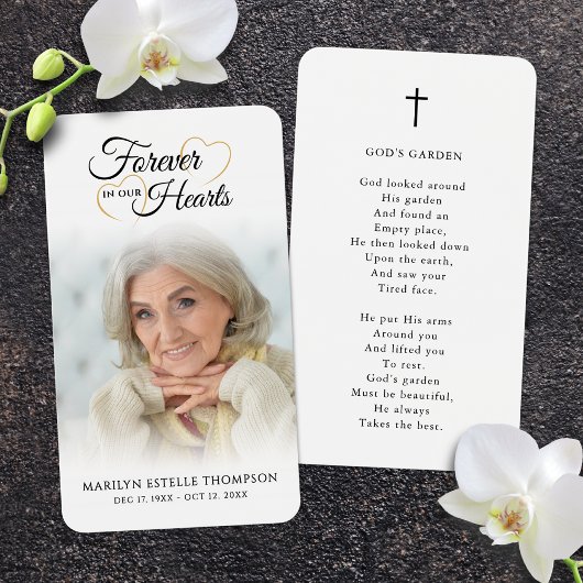 Funeral Photo Forever Hearts Cross Prayer Card Visitekaartje