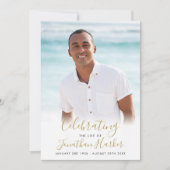 Funeral Photo Gold Script Celebration of Life Kaart (Voorkant)