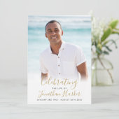 Funeral Photo Gold Script Celebration of Life Kaart (Staand voorkant)