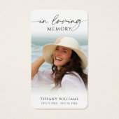 Funeral Photo In Loving Memory Modern Prayer Card Visitekaartje (Voorkant)