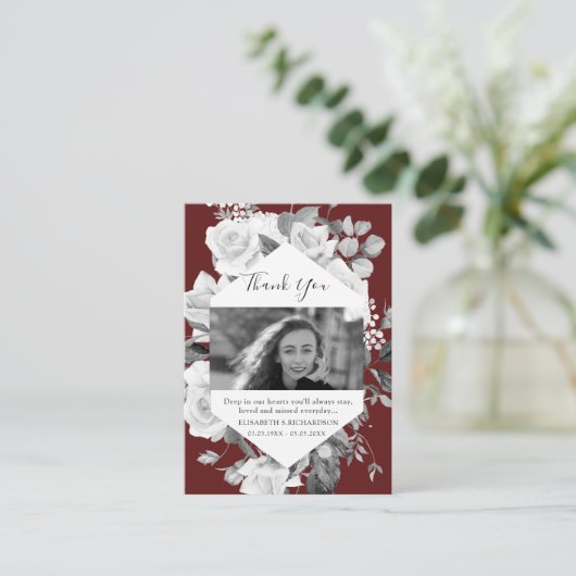 Funeral Photo Memorial Floral Red Hartelijk dank Informatiekaartje (Staand voorkant)
