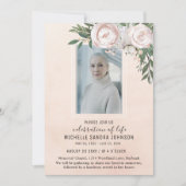 Funeral Photo Pink Floral Memorial Prayer Card Bedankkaart (Voorkant)